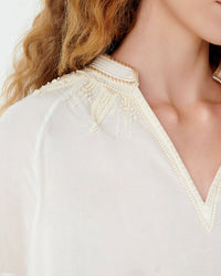 V-neck blouse - Ivory & Tan
