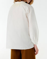 V-neck blouse - Ivory & Tan