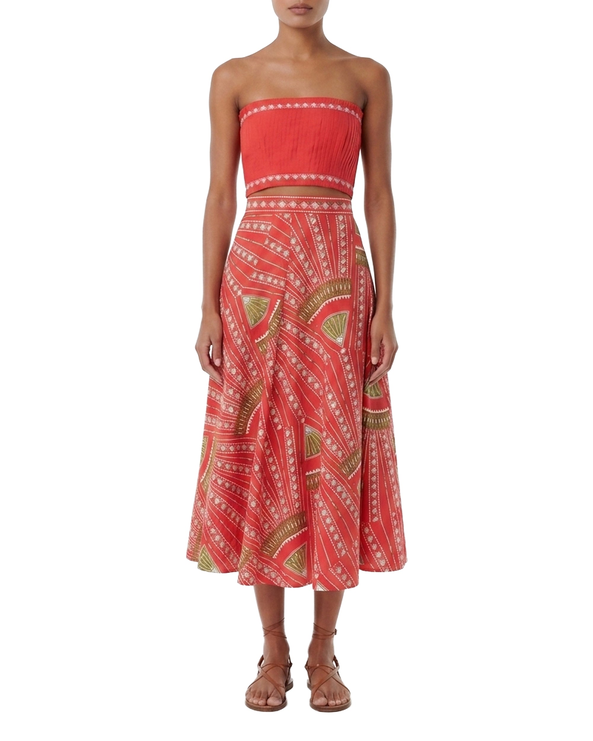 Linen midi skirt - Red