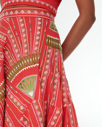 Linen midi skirt - Red