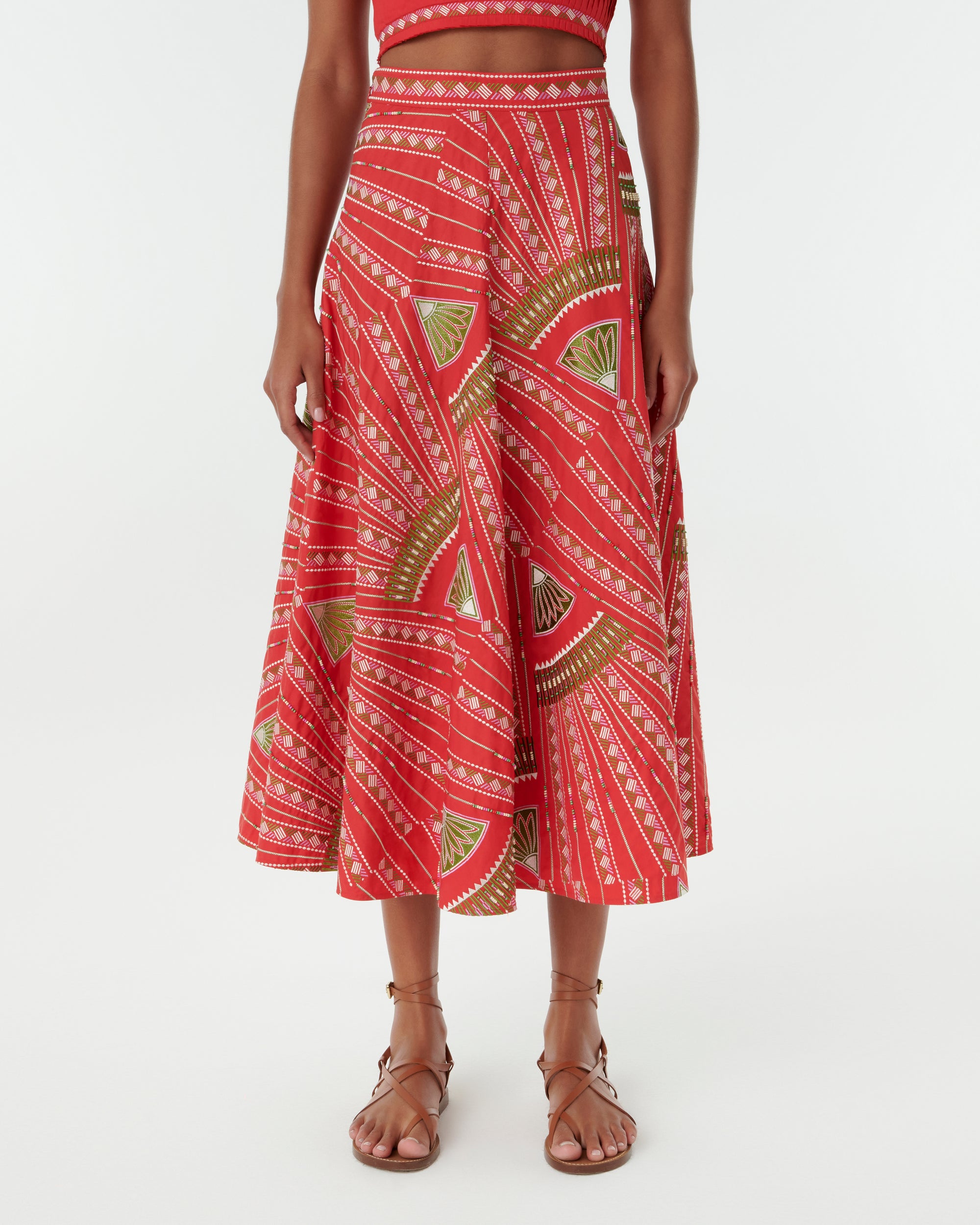 Linen midi skirt - Red