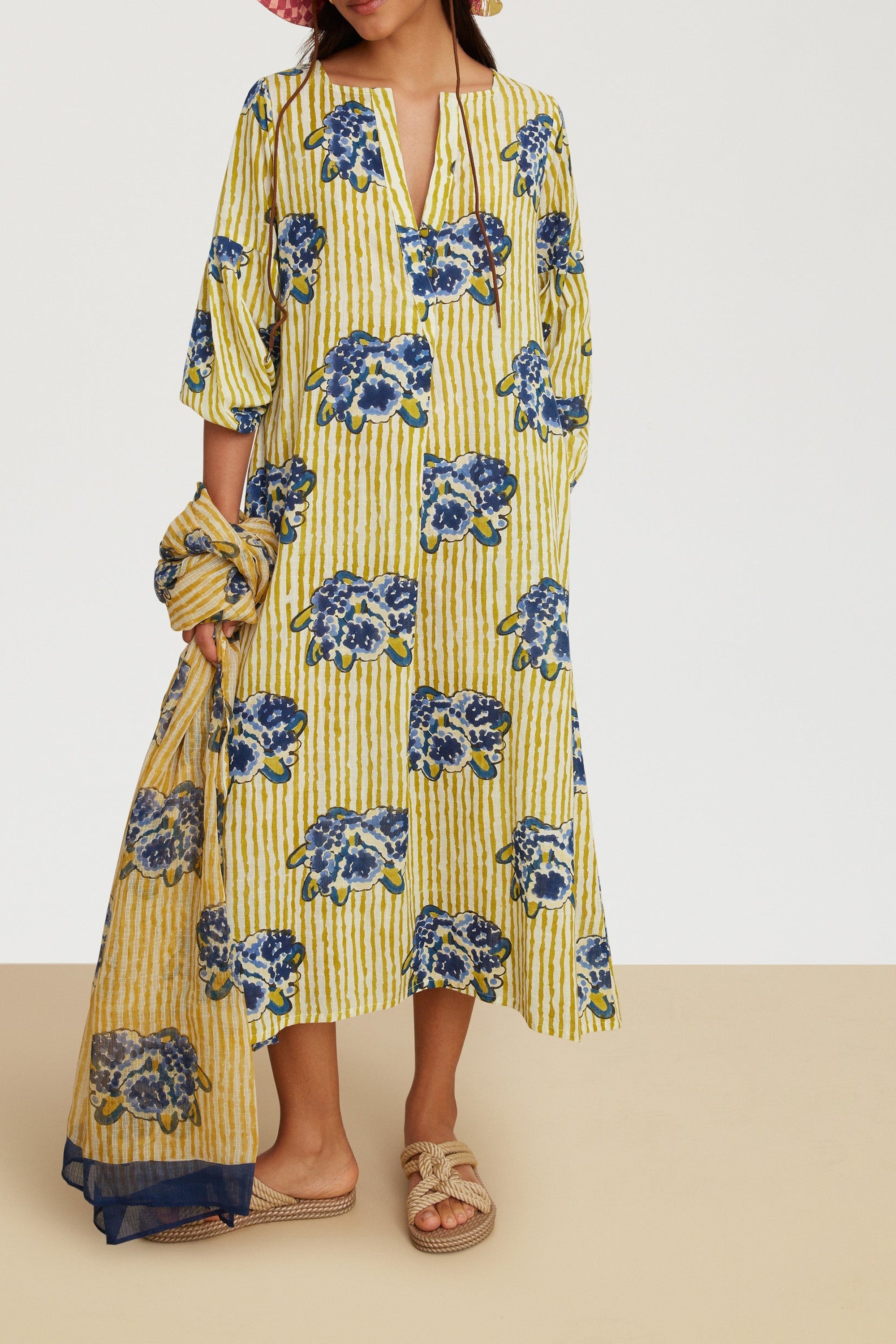 Khubani long cotton dress - Neutral