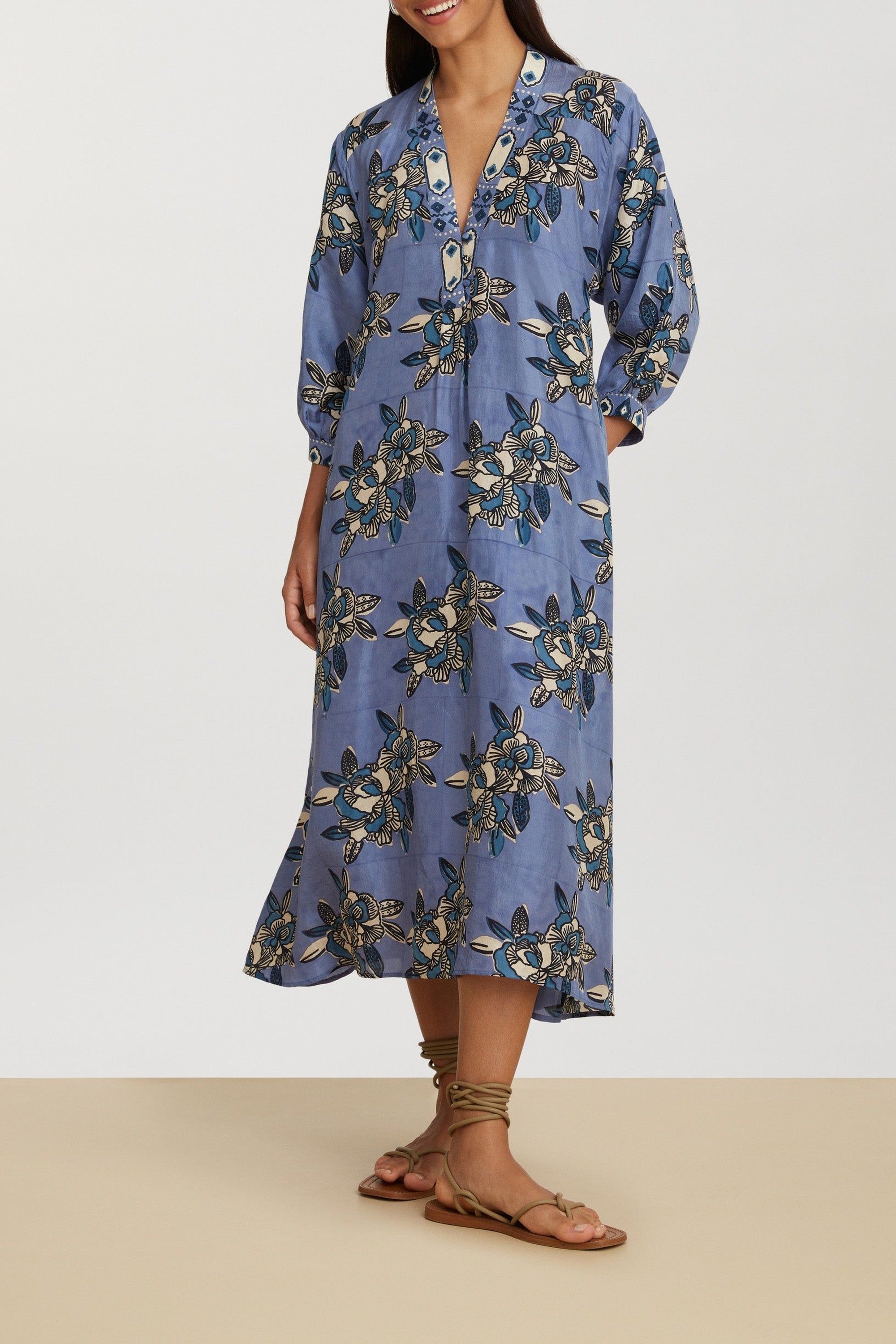 Lotty long silk dress - Blue