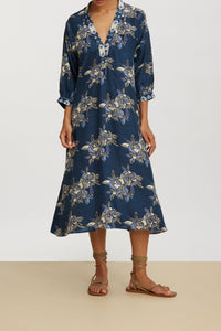 Lotty long silk dress - Blue