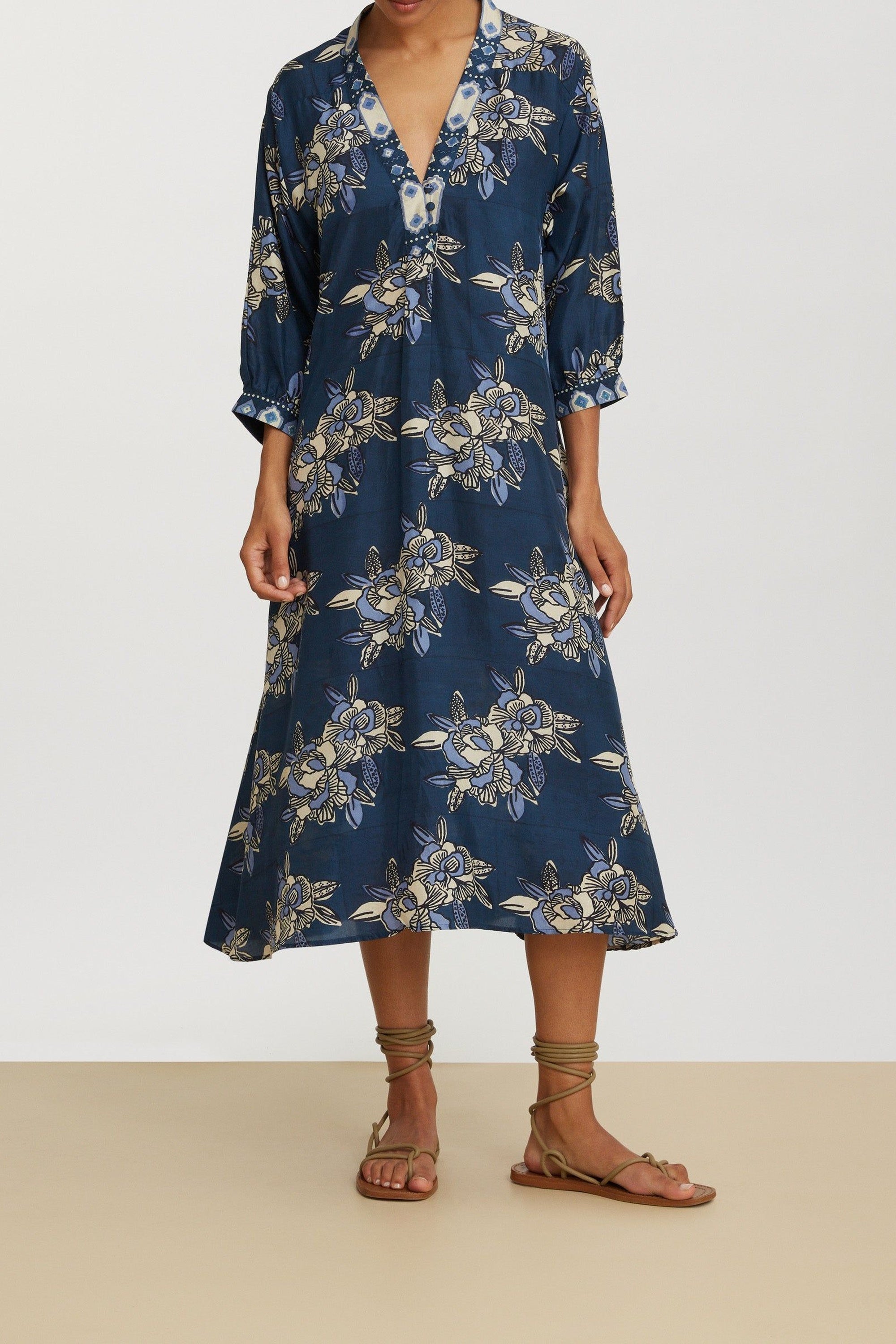 Lotty long silk dress - Blue