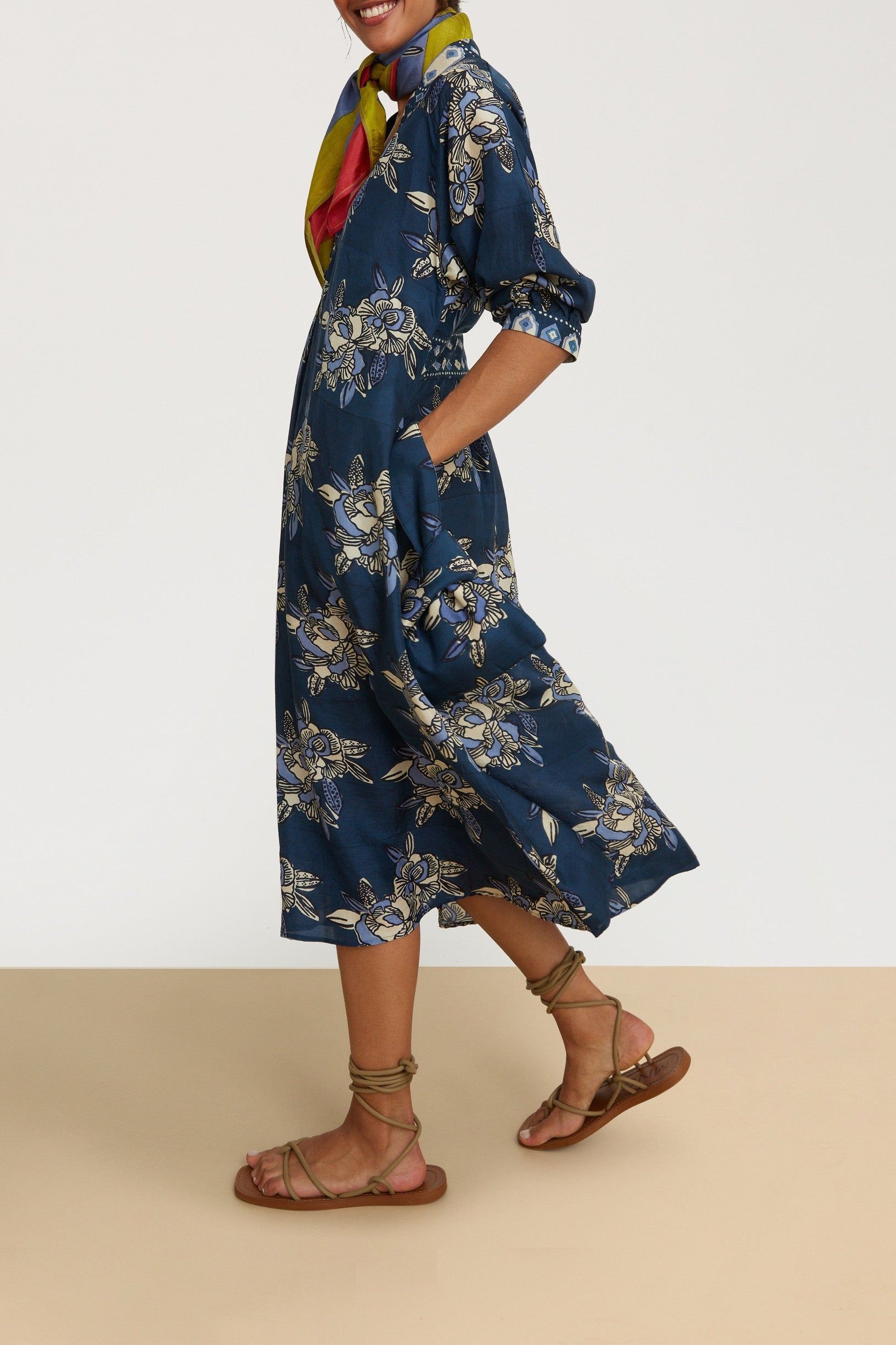 Lotty long silk dress - Blue