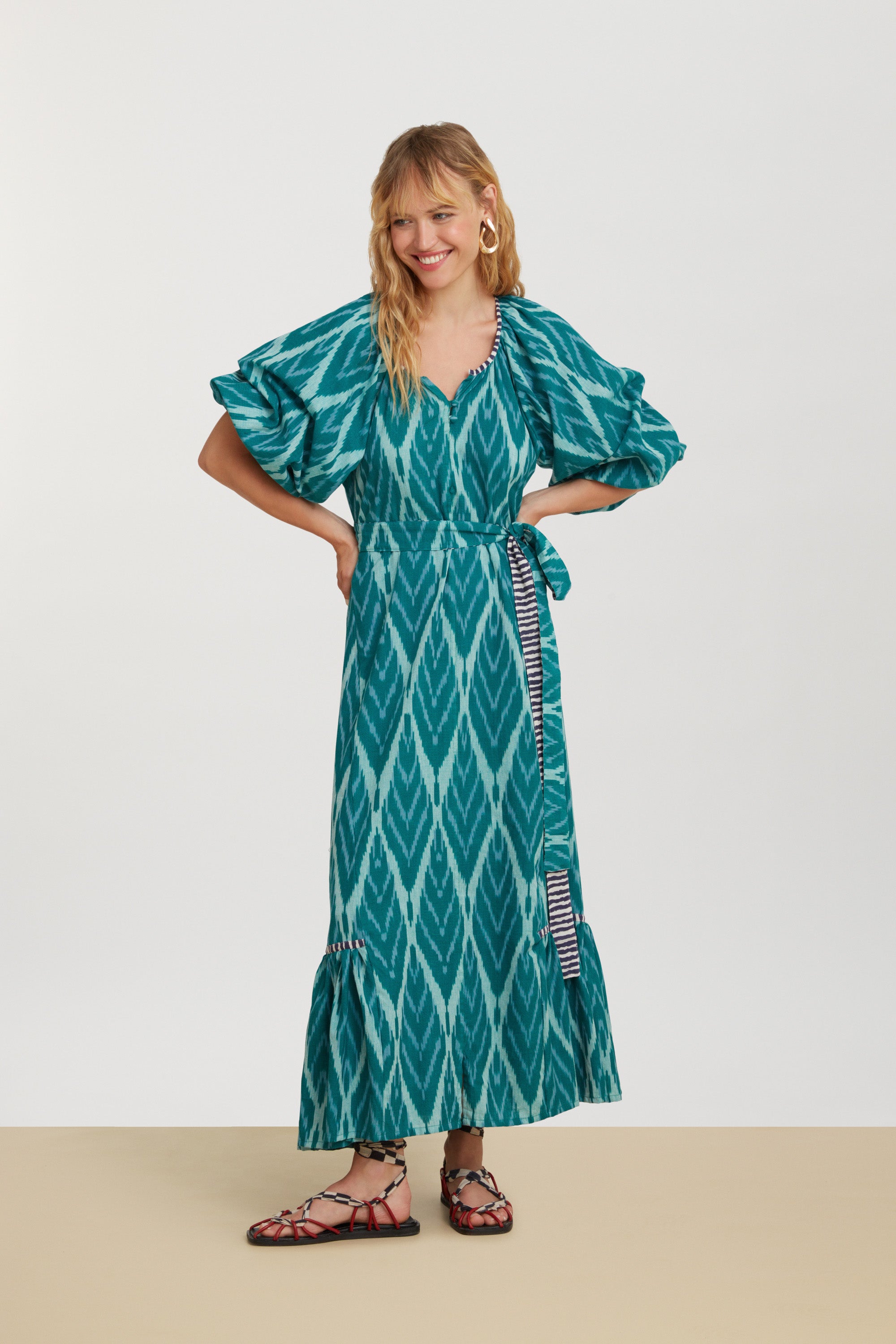 RECO PRIX : 175 // Mandili Dress  Saheli Ikat Ferozi Green