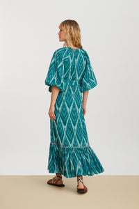 RECO PRIX : 175 // Mandili Dress  Saheli Ikat Ferozi Green