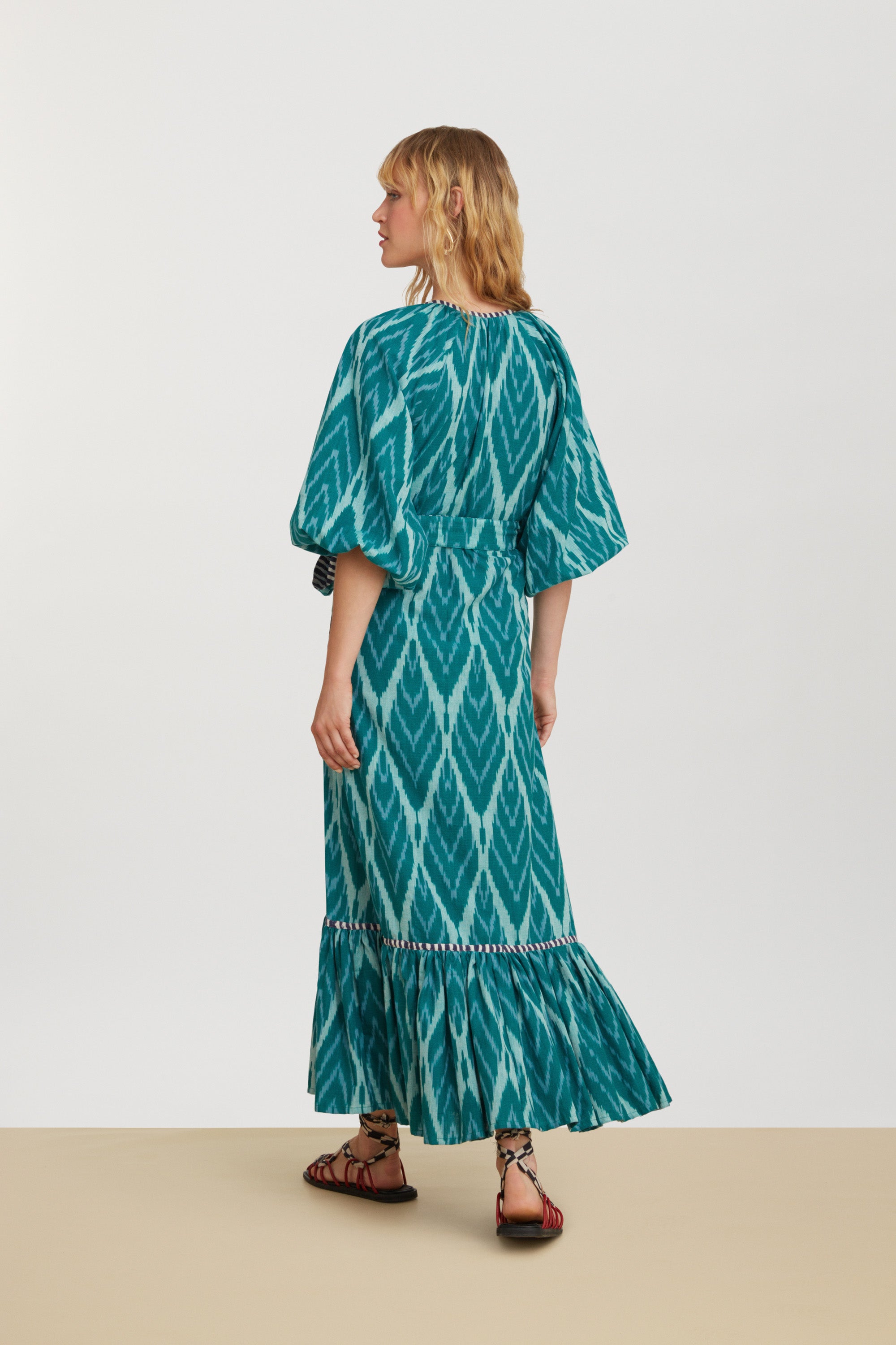 RECO PRIX : 175 // Mandili Dress  Saheli Ikat Ferozi Green