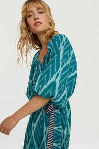 RECO PRIX : 175 // Mandili Dress  Saheli Ikat Ferozi Green