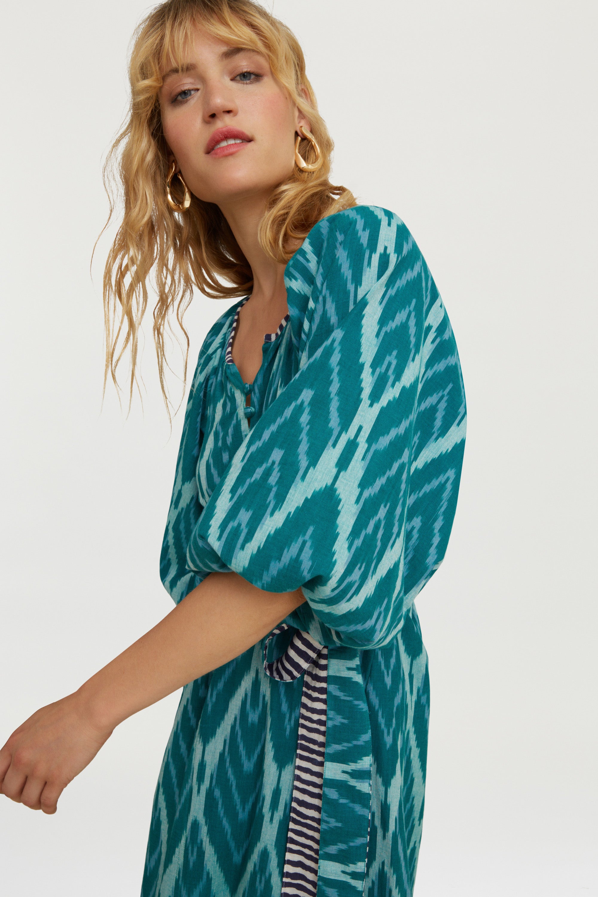 RECO PRIX : 175 // Mandili Dress  Saheli Ikat Ferozi Green