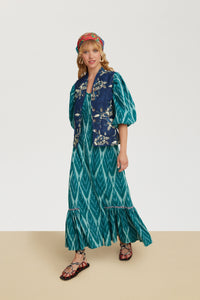RECO PRIX : 175 // Mandili Dress  Saheli Ikat Ferozi Green
