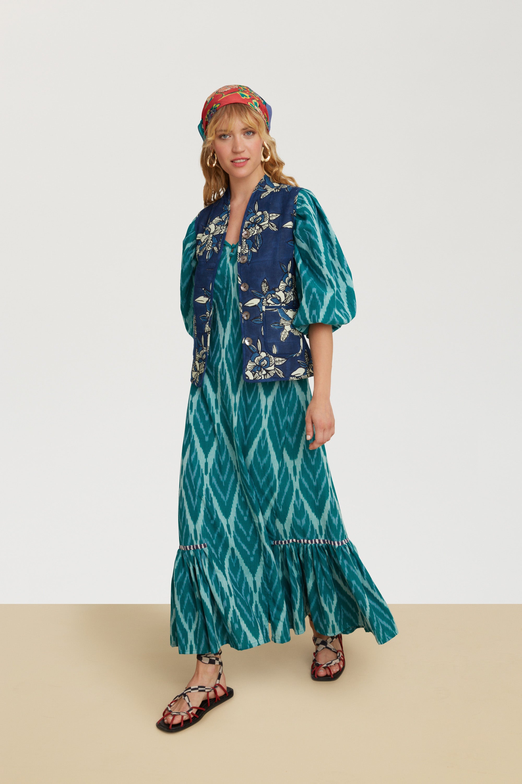 RECO PRIX : 175 // Mandili Dress  Saheli Ikat Ferozi Green