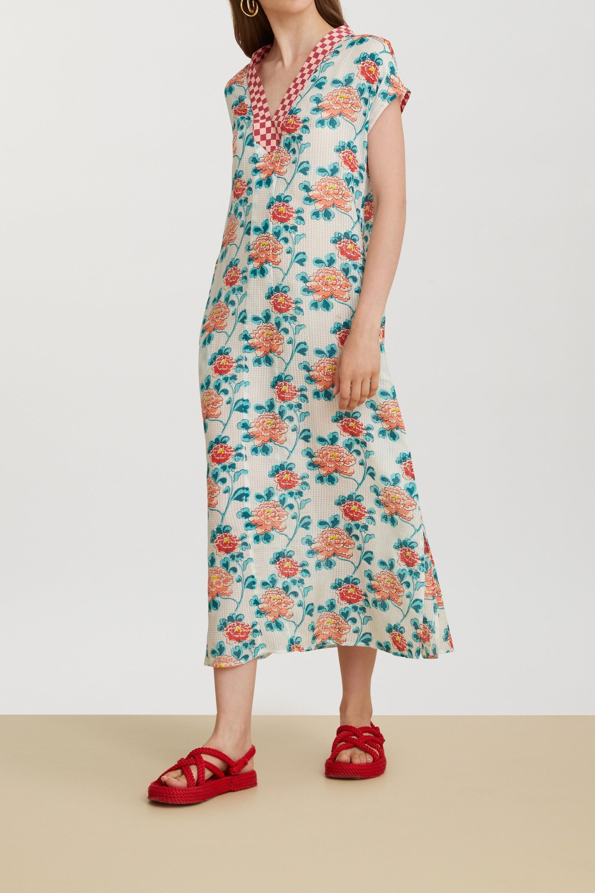 Plumeria long cotton dress - Neutral
