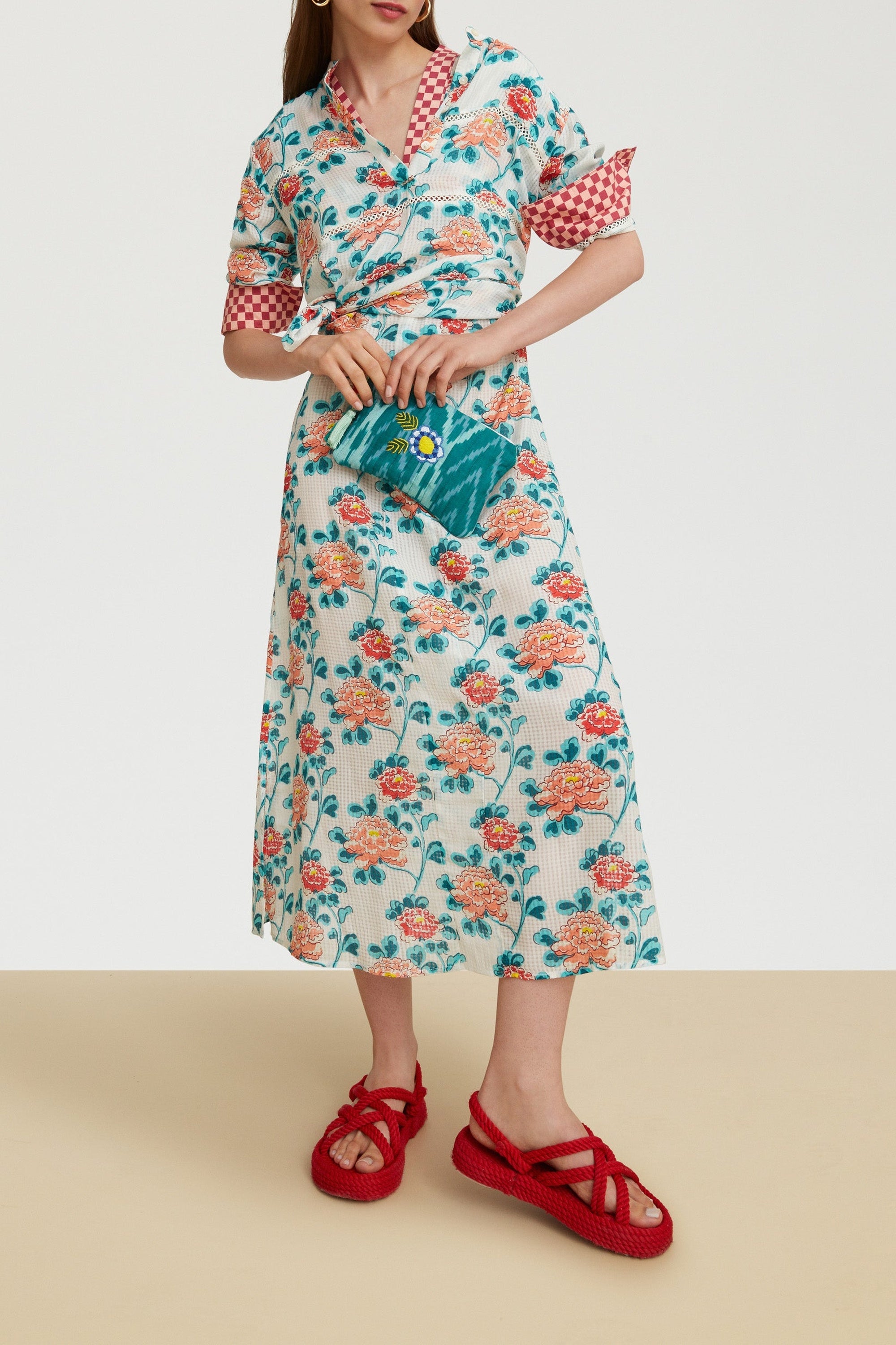 Plumeria long cotton dress - Neutral