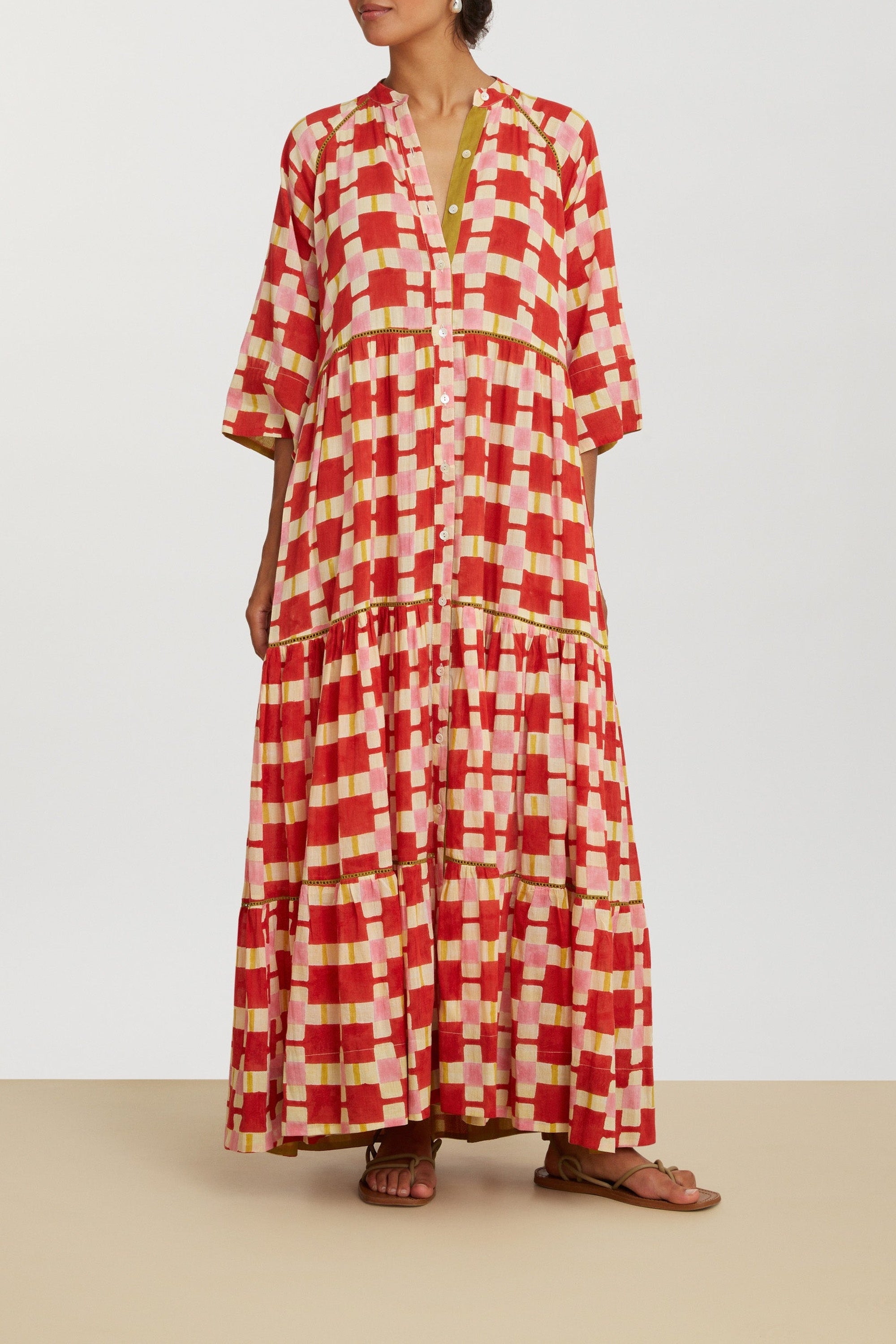 Rambagh long cotton dress - Red