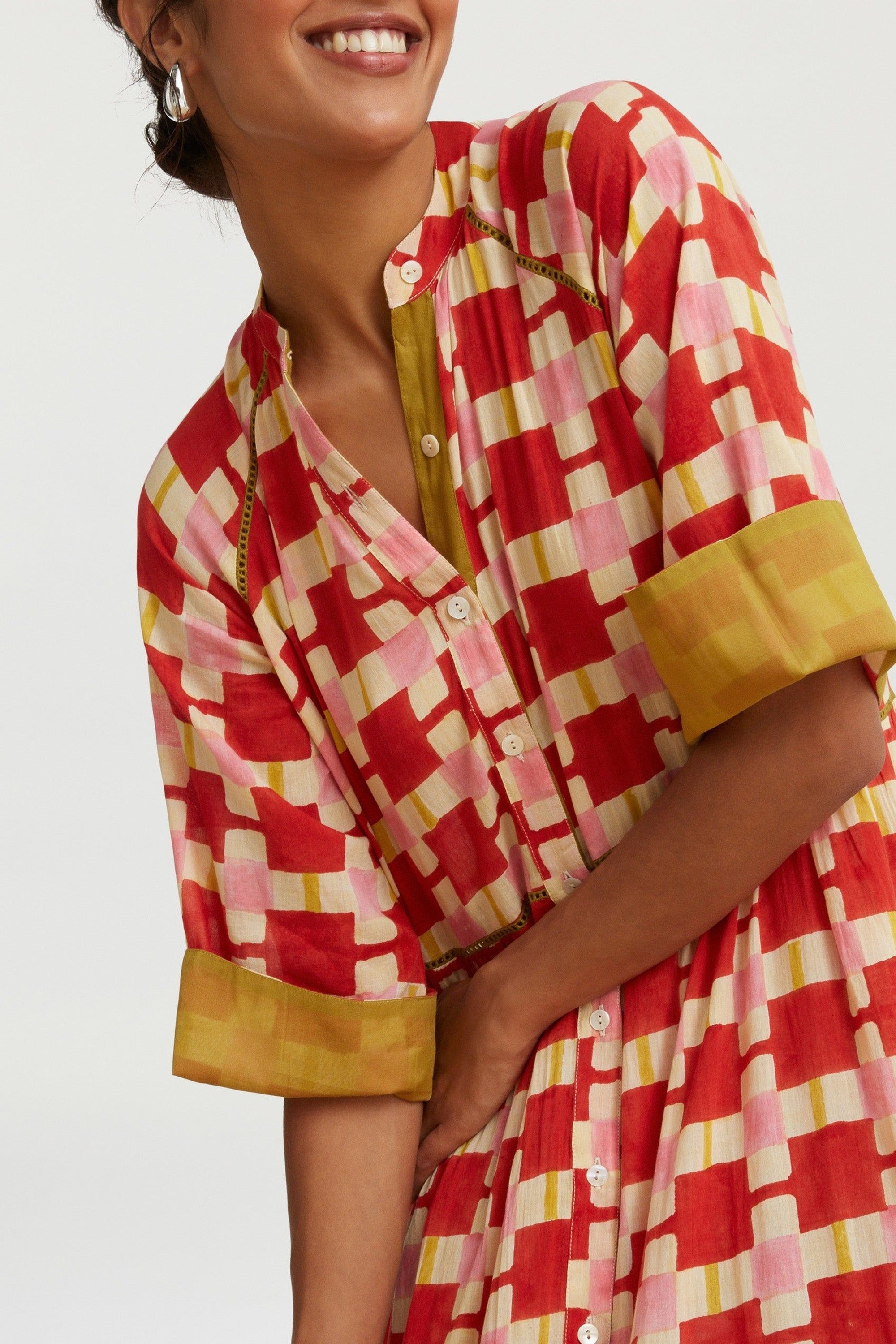 Rambagh long cotton dress - Red