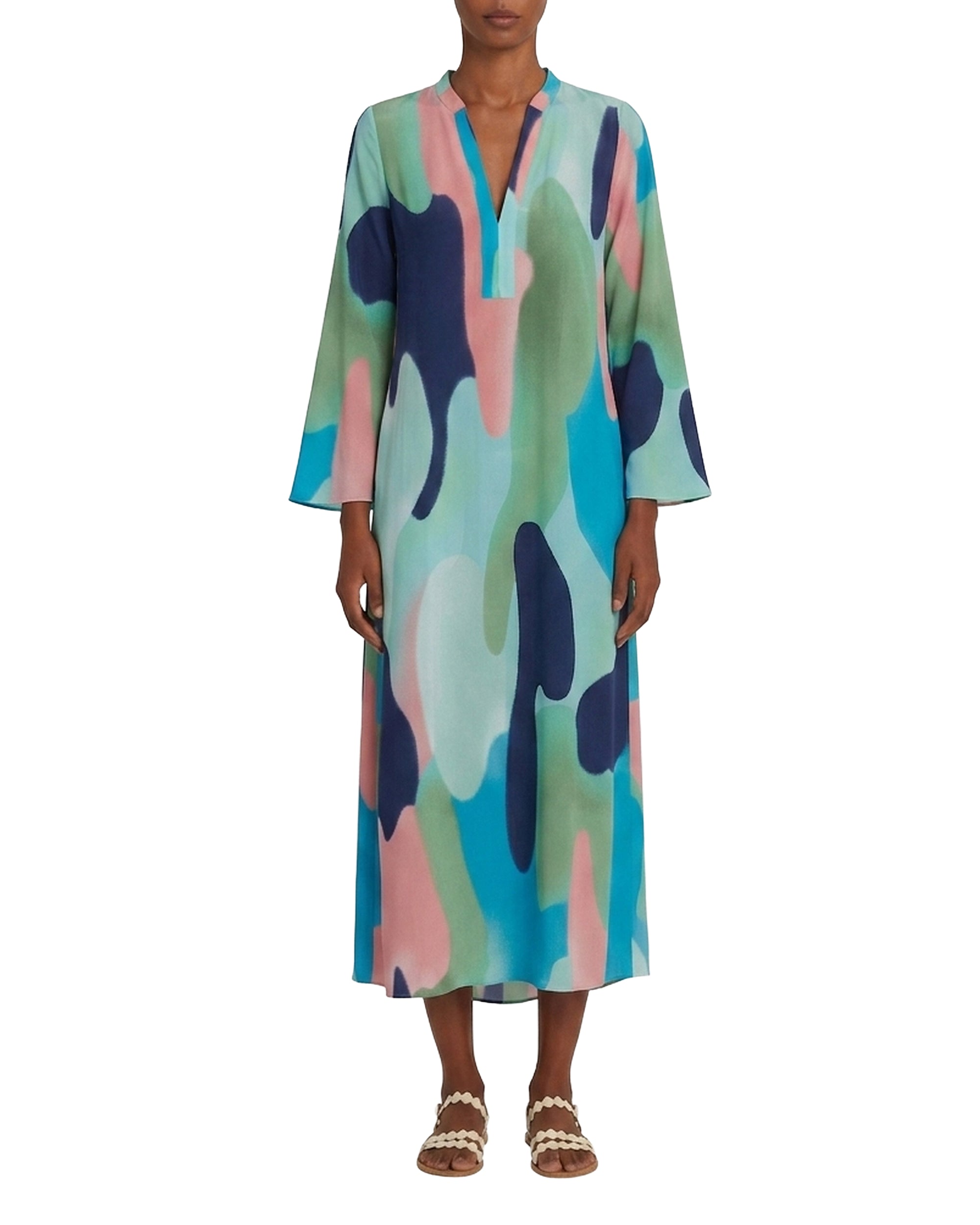 Caftan long Jenna en soie - Blue