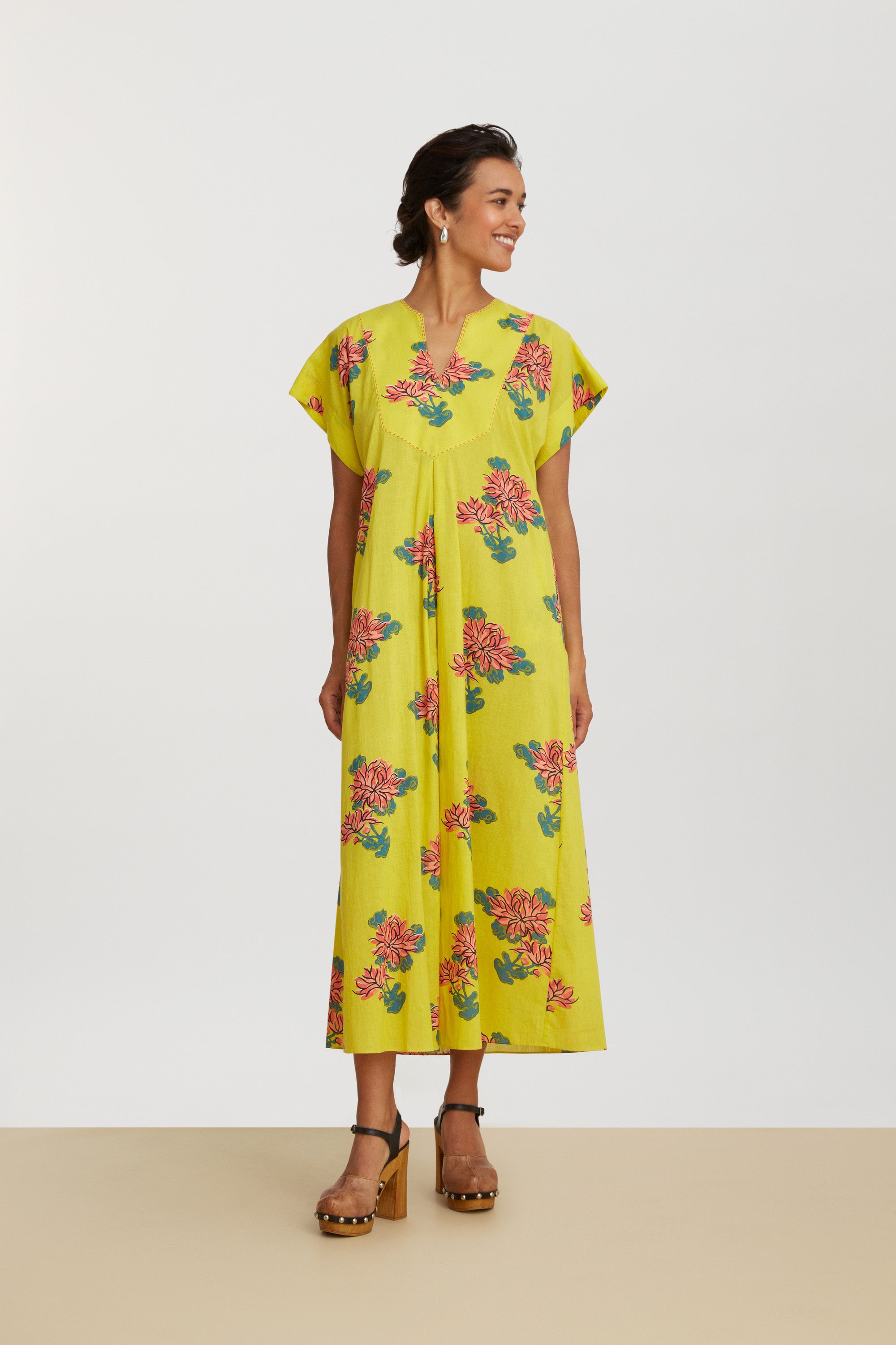 RECO PRIX : 140 // Saffron Kaftan Kimono Crisantemo Lemon