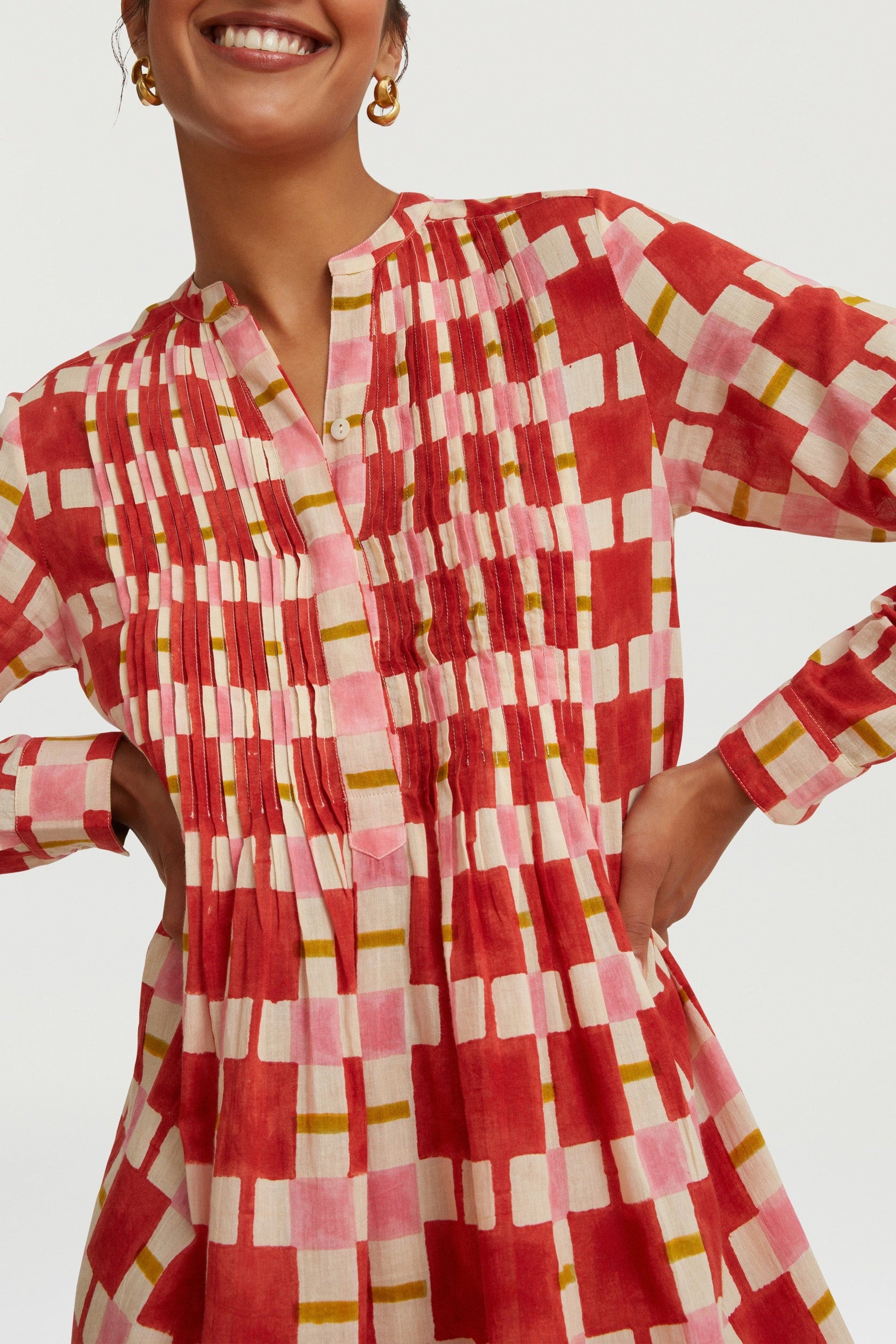 Teena short cotton dress - Red