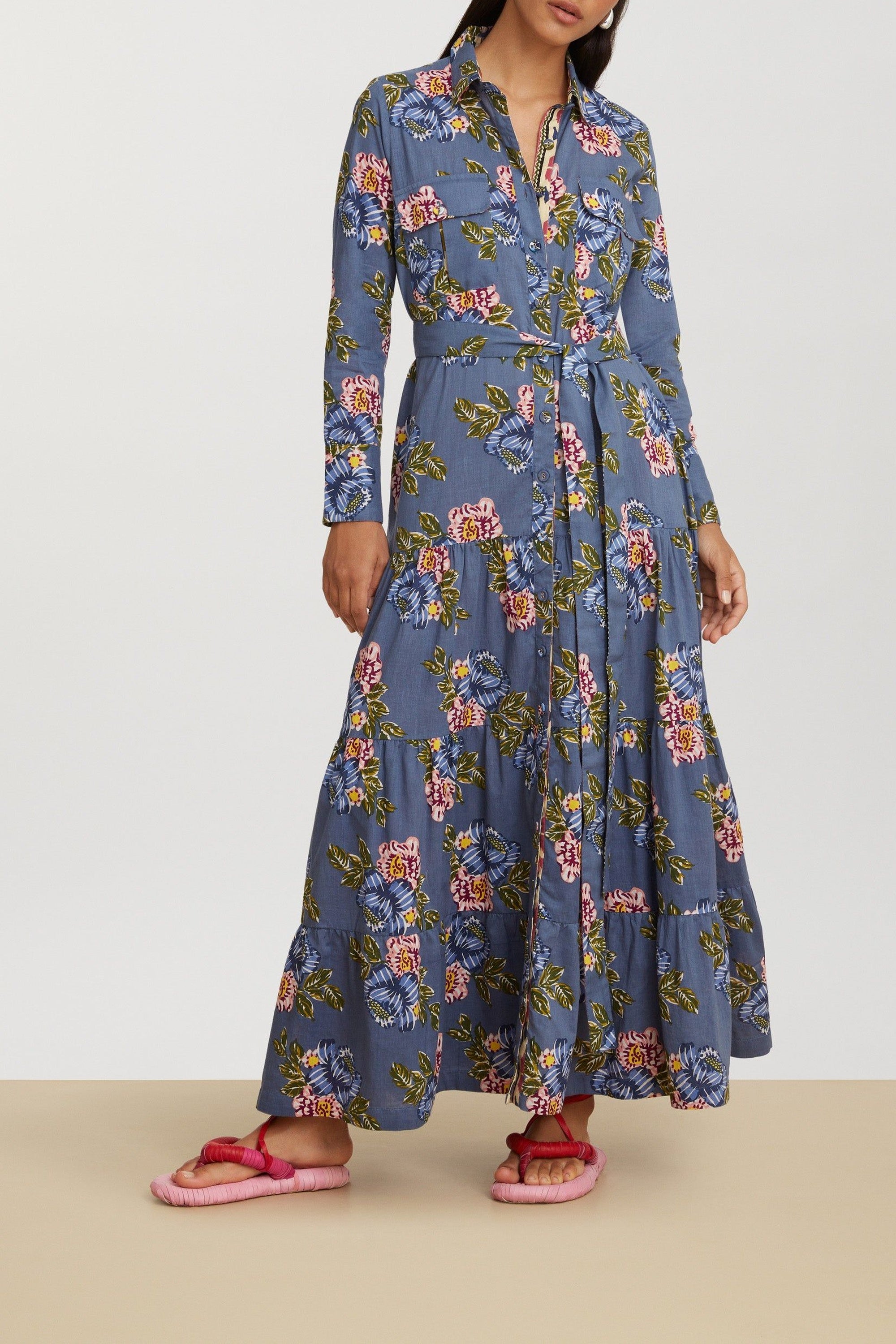 Tulsi long cotton dress - Blue