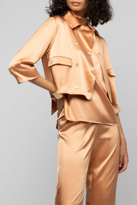 Vaicha short silk jacket inspired by a man's jacket - Camel