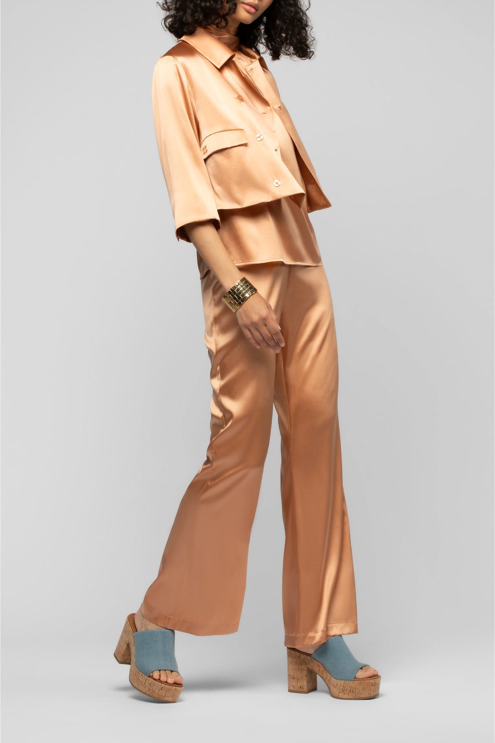 Vaicha short silk jacket inspired by a man's jacket - Camel