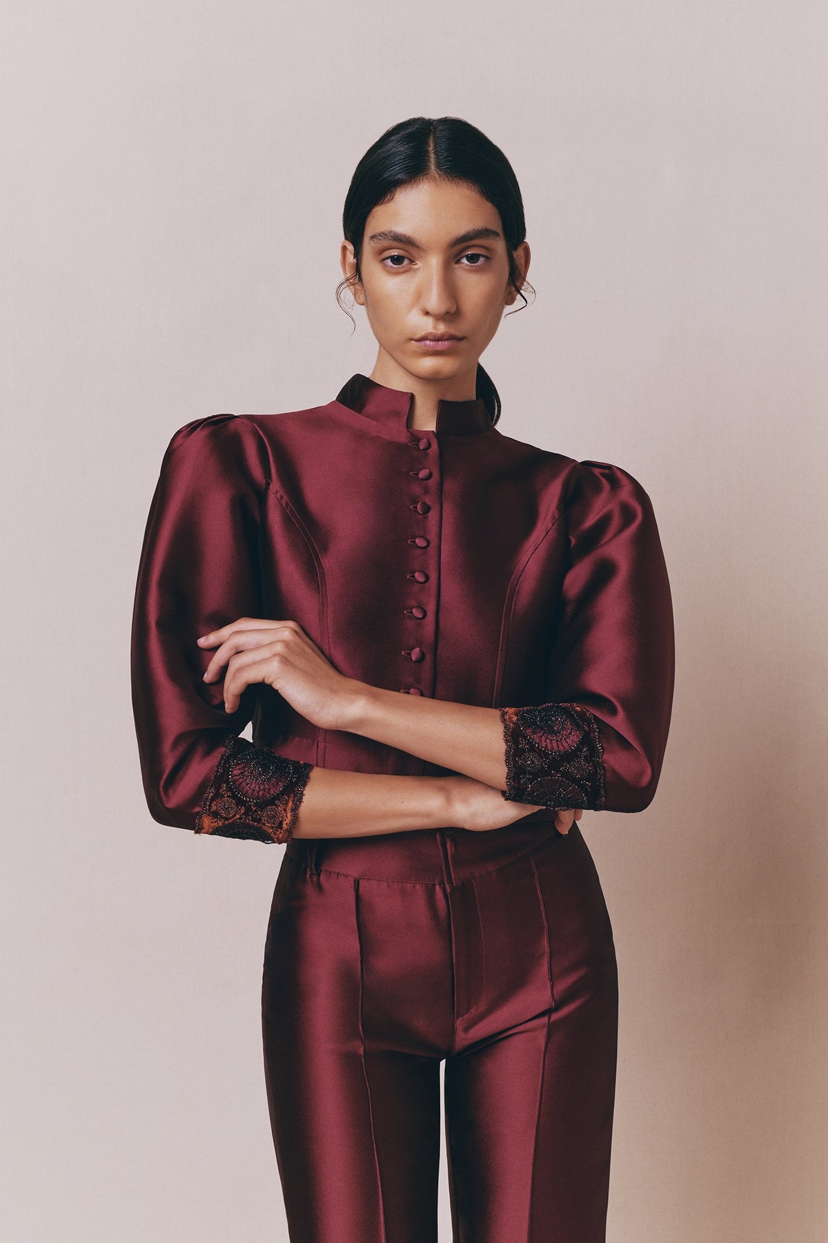 Veste courte Amoako à manches bouffantes - Burgundy