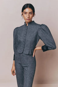 Veste courte Amoako à manches bouffantes en laine - Speckled Grey
