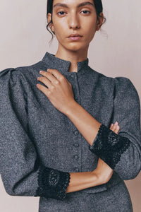 Veste courte Amoako à manches bouffantes en laine - Speckled Grey