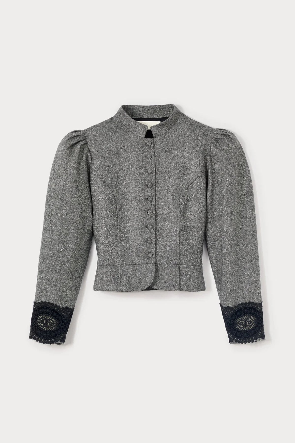 Veste courte Amoako à manches bouffantes en laine - Speckled Grey