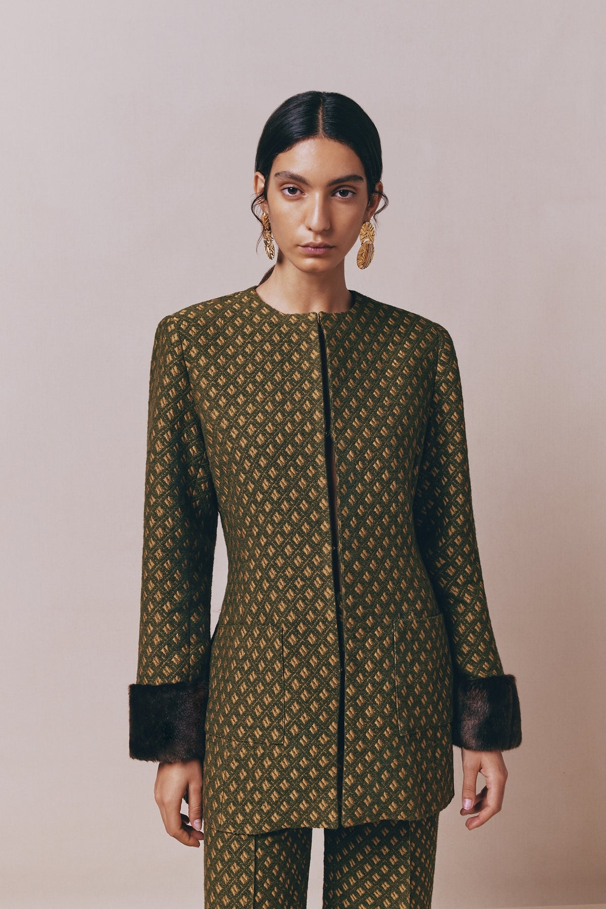 Veste Lea avec bas de manches en fausse fourrure - Green