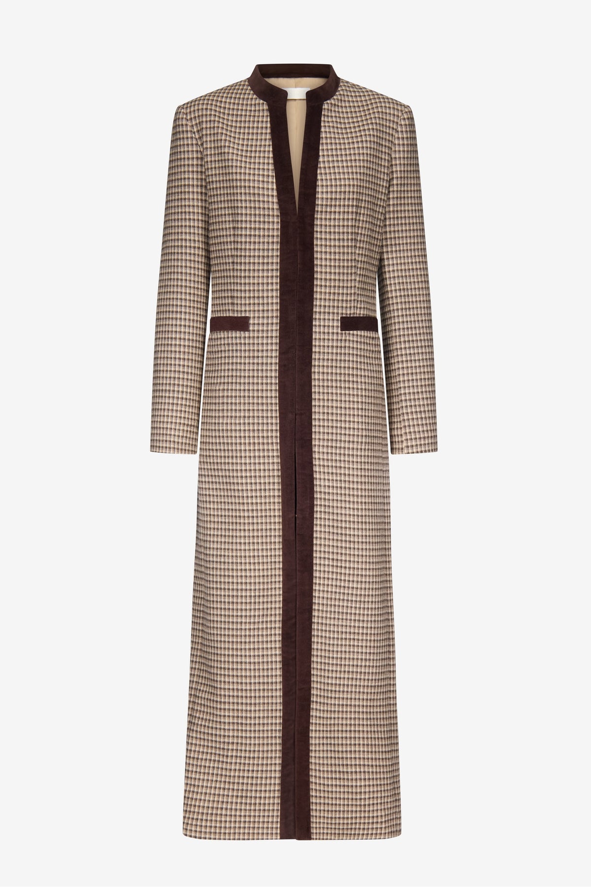 Manteau long Eden à carreaux en laine - Beige & Brown