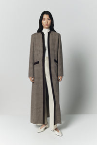 Manteau long Eden à carreaux en laine - Beige & Brown
