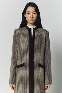 Manteau long Eden à carreaux en laine - Beige & Brown