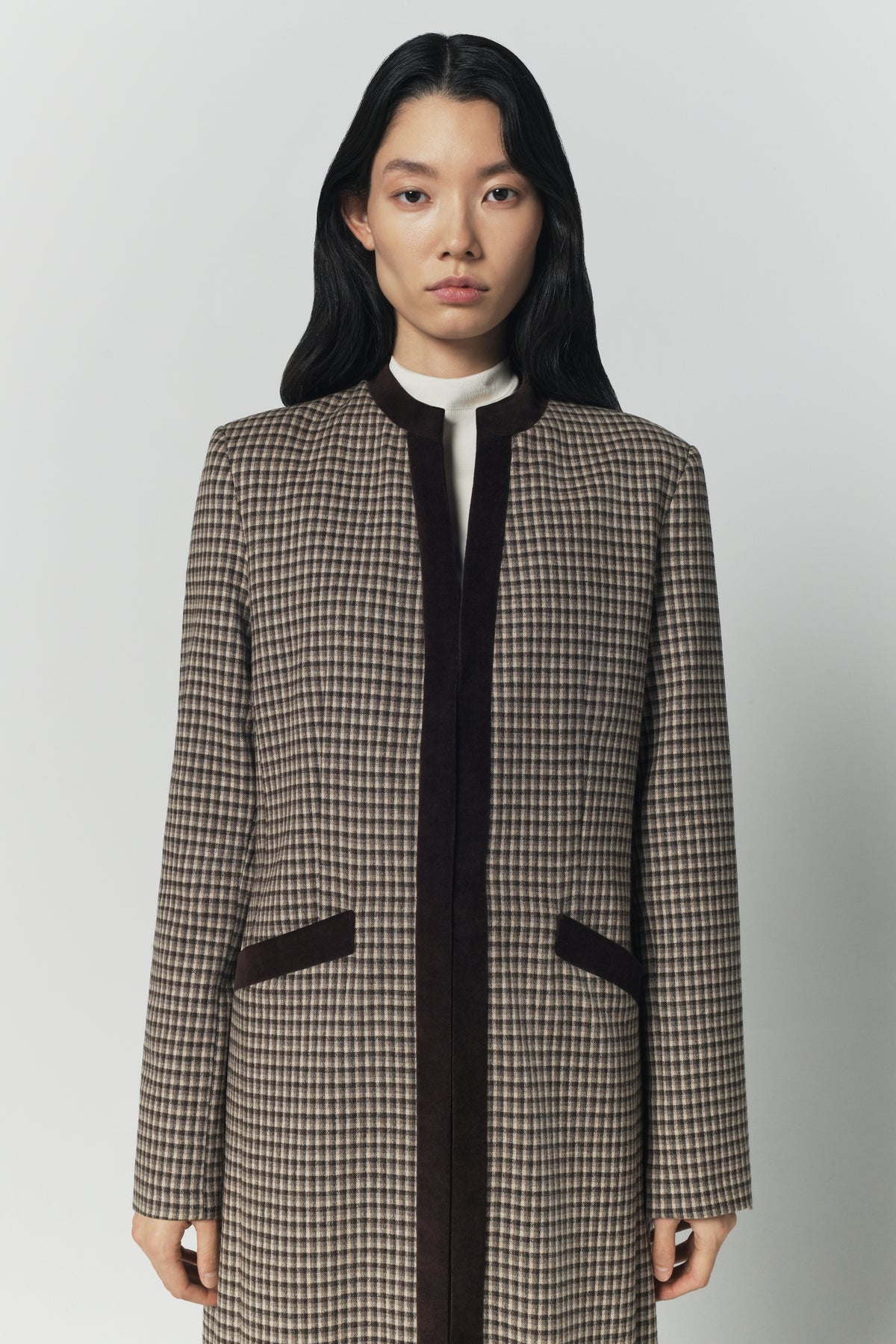 Manteau long Eden à carreaux en laine - Beige & Brown