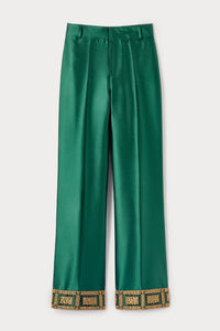 Pantalon Yoshitomo en satin avec ruban en dentelle - Forest