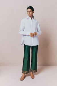 Pantalon Yoshitomo en satin avec ruban en dentelle - Forest