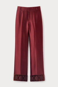 Pantalon Yoshitomo en satin avec ruban en dentelle - Burgundy