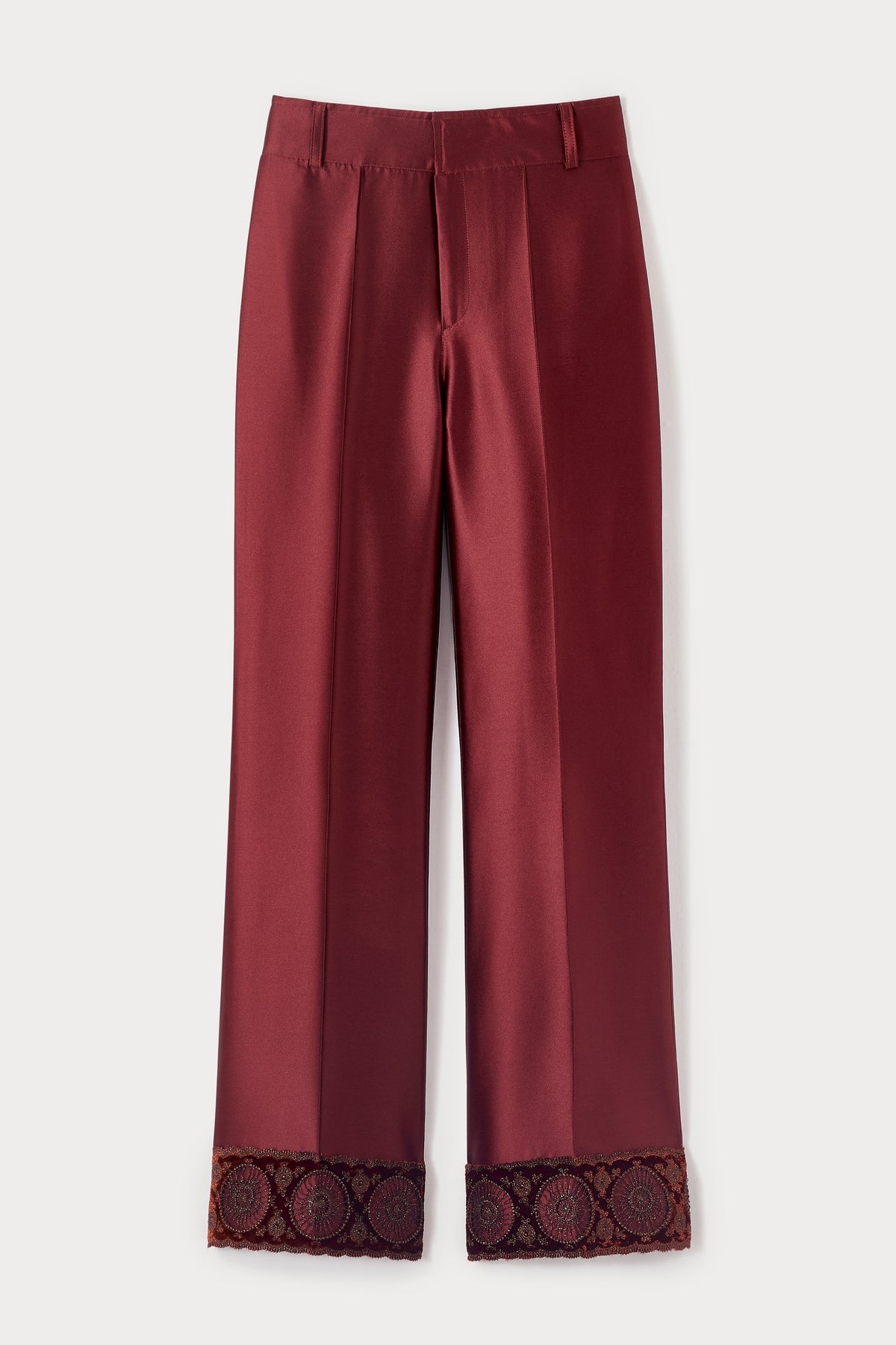 Pantalon Yoshitomo en satin avec ruban en dentelle - Burgundy