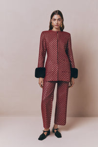 Pantalon droit Yoshitomo en Jacquard de laine - Burgundy