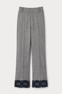 Pantalon Yoshitomo en laine avec ruban en dentelle - Speckled Grey