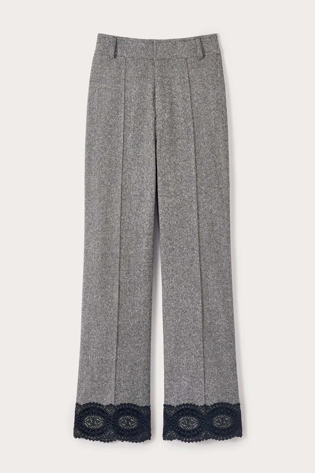 Pantalon Yoshitomo en laine avec ruban en dentelle - Speckled Grey