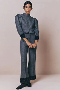 Pantalon Yoshitomo en laine avec ruban en dentelle - Speckled Grey