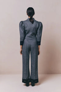 Pantalon Yoshitomo en laine avec ruban en dentelle - Speckled Grey