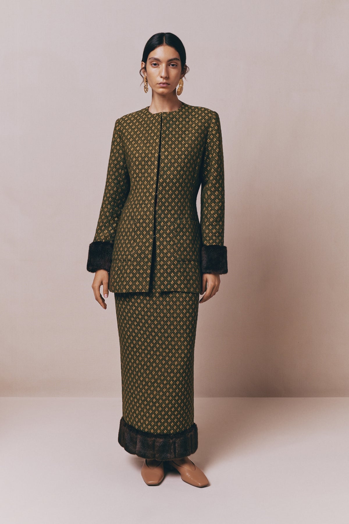 Jupe crayon Monica en satin avec ruban en dentelle - Green