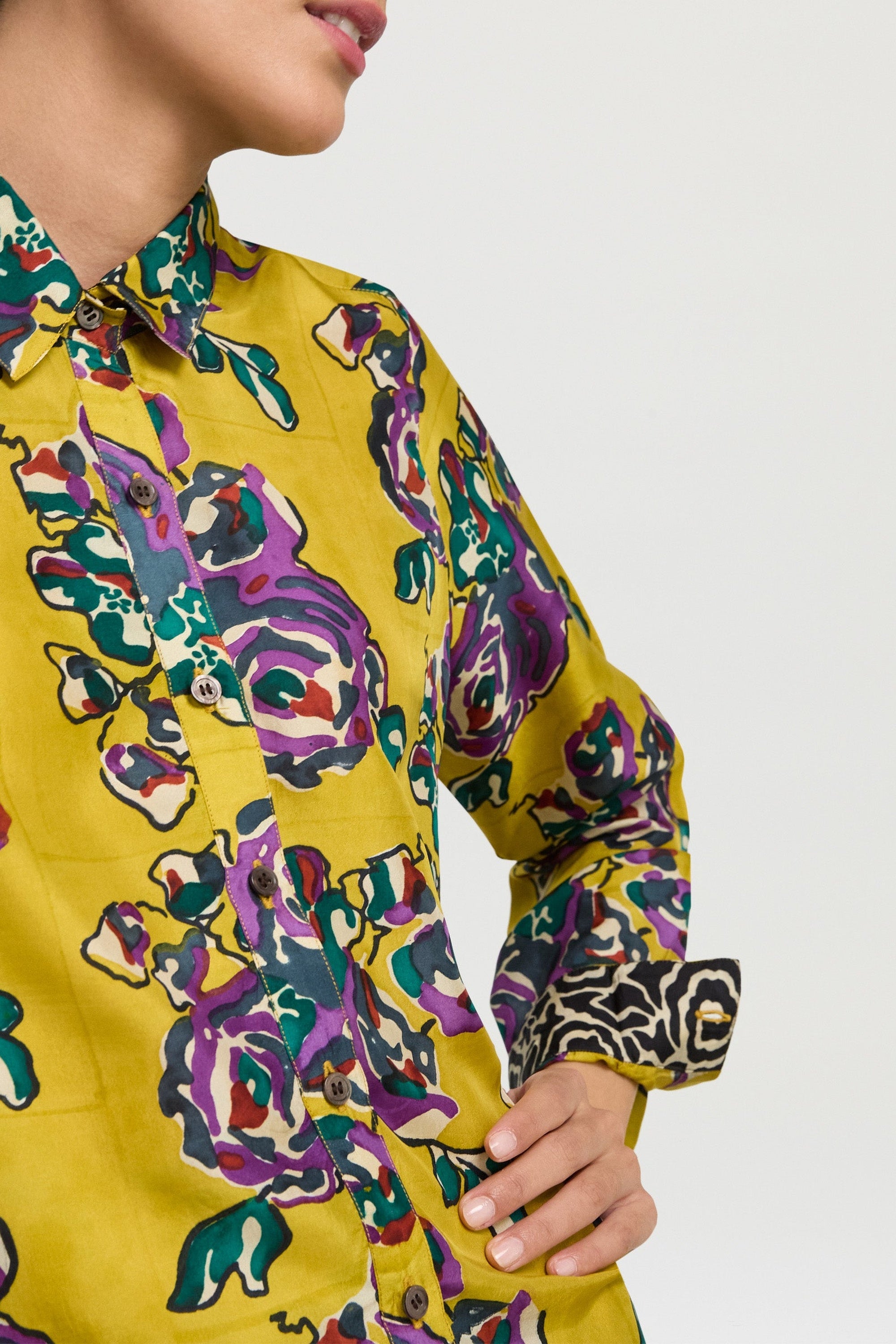 Bella long-sleeved silk shirt - Green