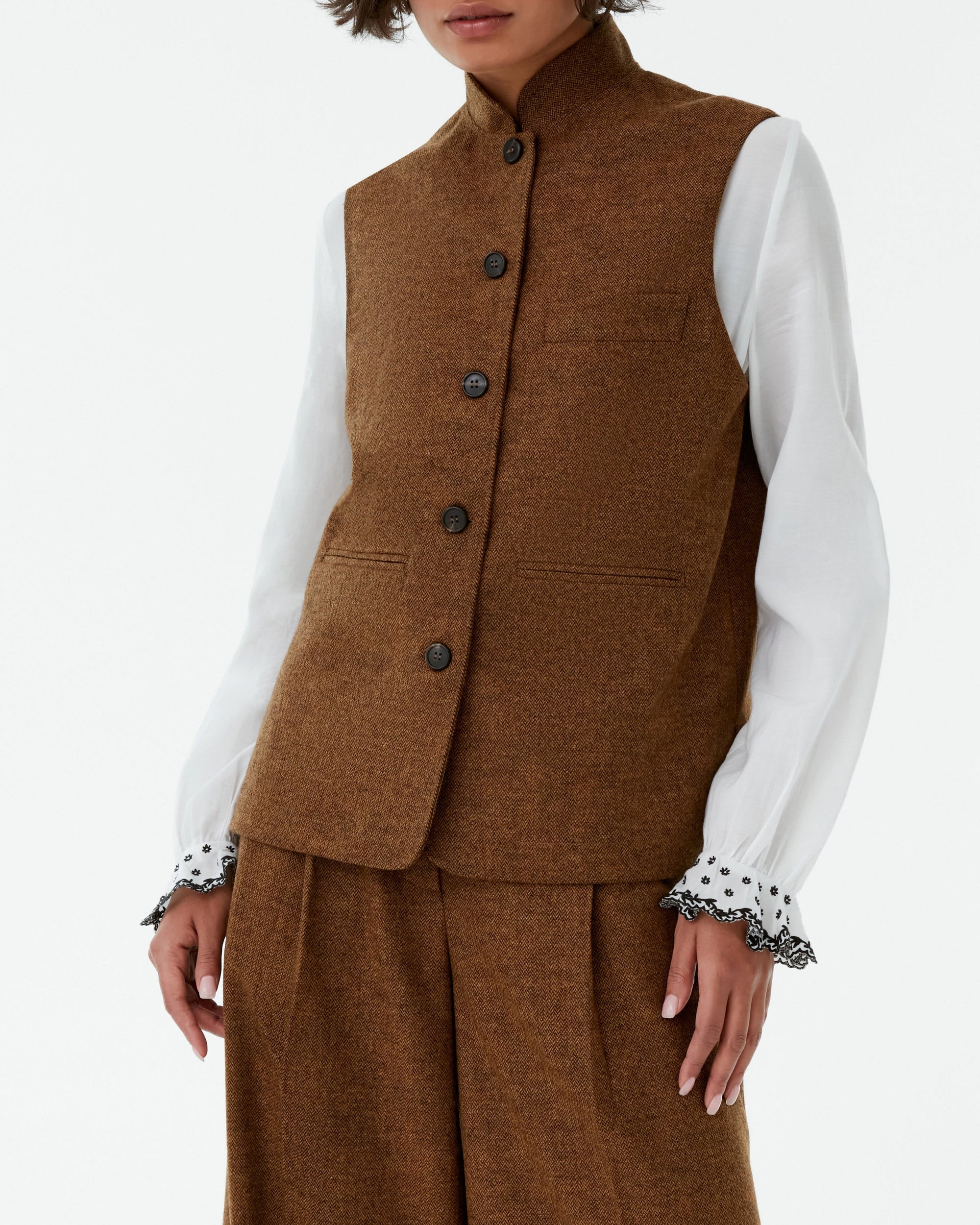 Veste Nehru en lin - Brown