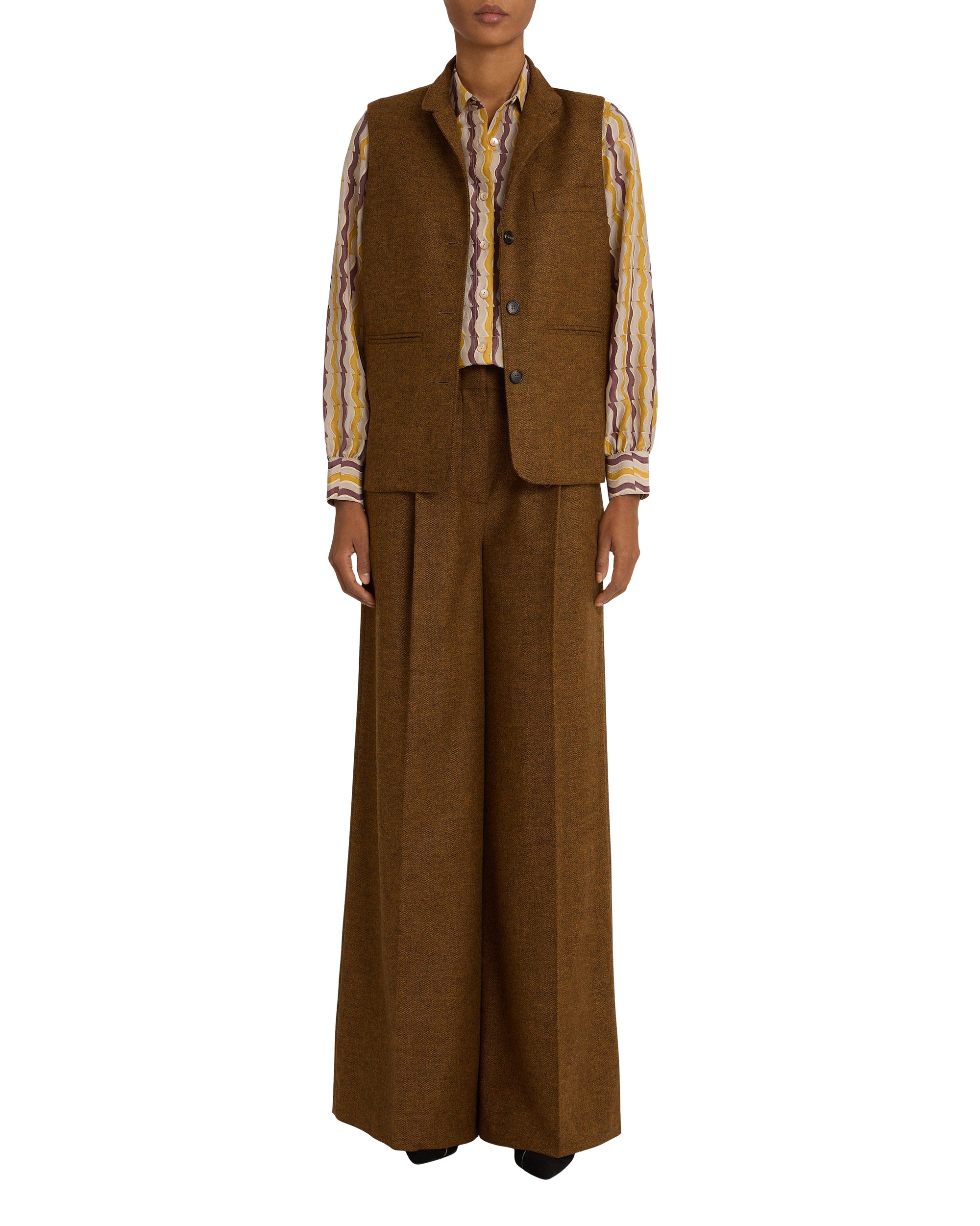 Veste Nehru en lin - Brown