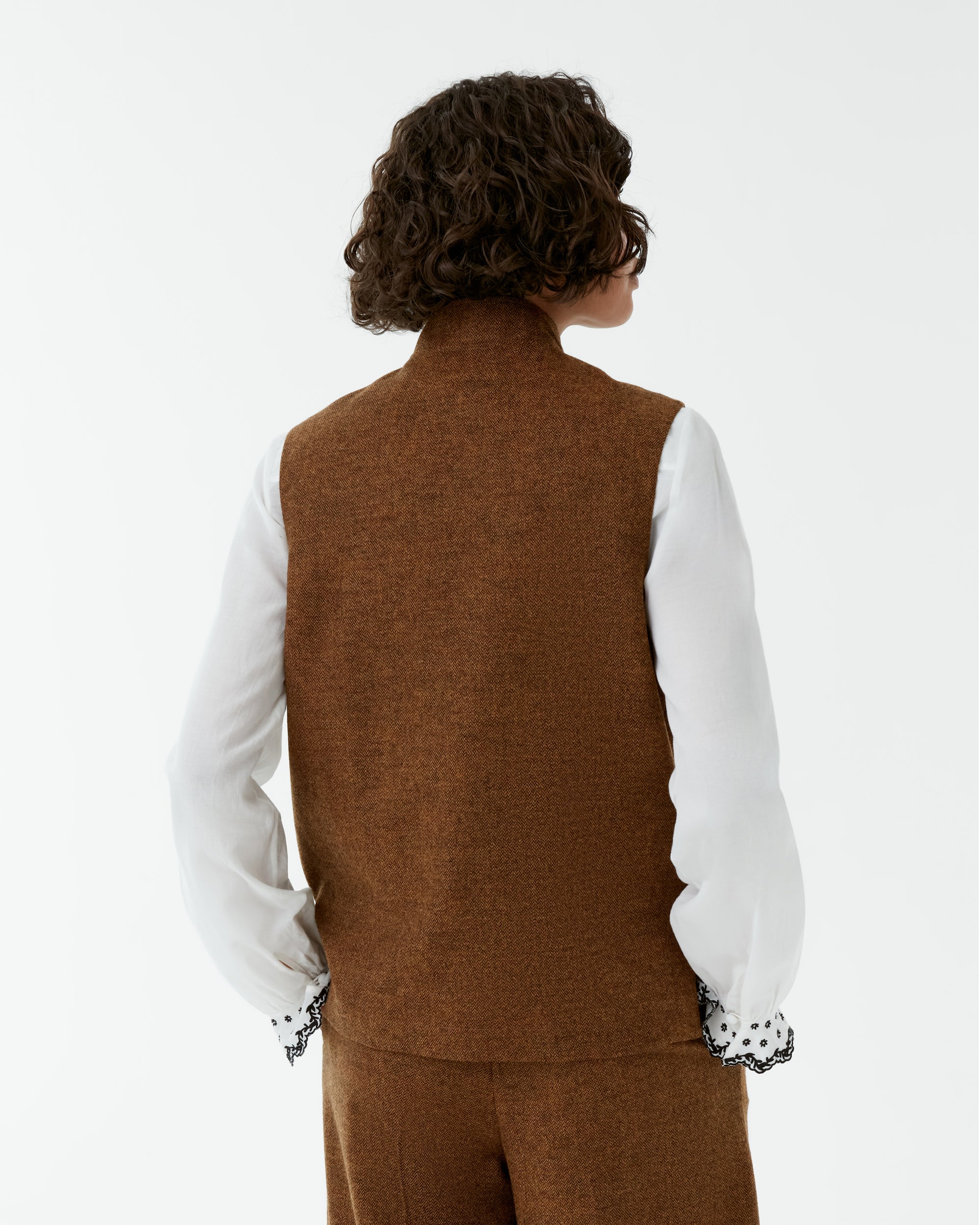 Veste Nehru en lin - Brown